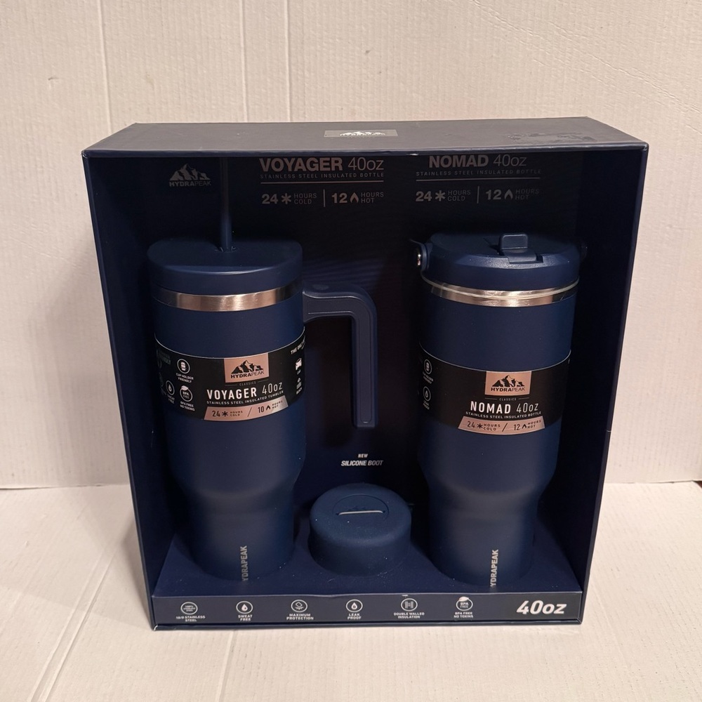 Hydrapeak Voyager & Nomad 40oz Insulated Stainless Steel Tumbler Bottle Set 2pc